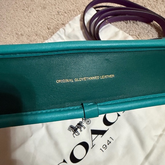 Coach Colorblock Leather Top Handle Satchel in Purple and Teal - Picture 9 of 9